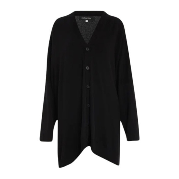 ESKANDAR Wide V-Neck Button Dark Brown Cardigan - Picture 2 of 12